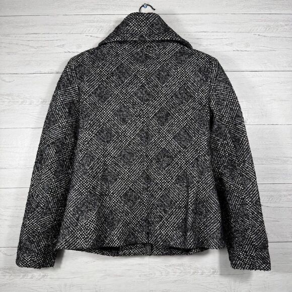 Talbots overcoat women’s size 8 wool tweed black white button collar - Picture 4 of 6